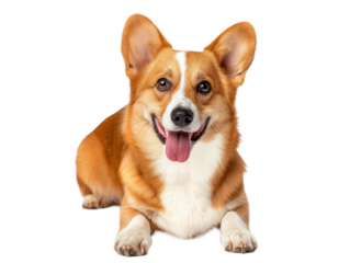 Sitting pet dog isolated, happy smiling pet dog sitting on the ground, pet dog portrait, isolated on a transparent background, professional pet photography