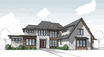 New mountain houses and cottages with blue sky