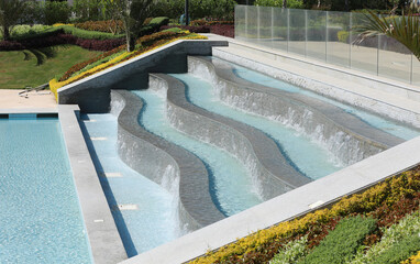 decorative resort pool with cascades