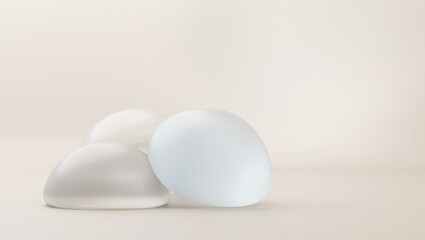 Breast implant on luxury background with copy space. Template for plastic surgery clinic banner 3d render