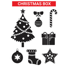 Christmas design elements silhouette vector bundle set collection, Cultural design,Black set of Christmas vector icons, 