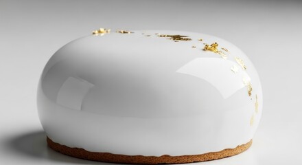 Elegant White Mirror Glaze Cake Adorned with Golden Leaf Details A Culinary Masterpiece of Sophistication and Deliciousness