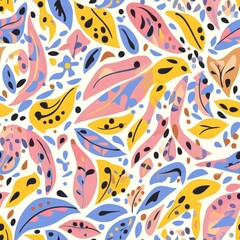 A colorful pattern of leaves and flowers