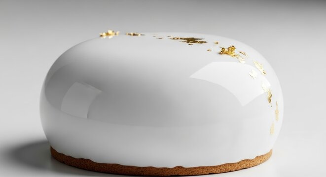 Elegant White Mirror Glaze Cake Adorned with Golden Leaf Details A Culinary Masterpiece of Sophistication and Deliciousness