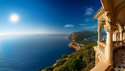 royal palace balcony with breathtaking sea view high resolution hd wallpaper