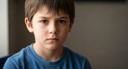 Portrait of a thoughtful young boy with a serious expression.