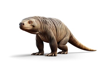 Fototapeta premium Realistic depiction of a prehistoric creature standing on a white background, showcasing its unique features