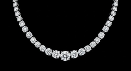 Stunning diamond tennis necklace, a timeless piece of jewelry that exudes luxury and sophistication against a dramatic black background