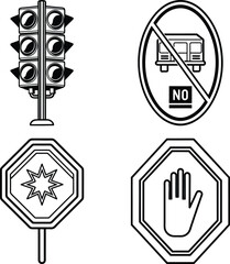 Traffic light icon set. Stoplight sign. Traffic control icon collection 