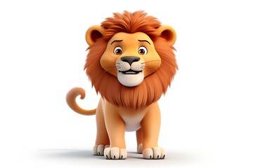 Cute cartoon lion character standing upright with a surprised expression against a plain background