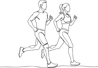 Couple Running Silhouette Line Art fitness