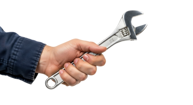 handymans helping hand offering an adjustable wrench for quick repairs, isolated on transparent background - Powered by Adobe
