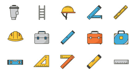 construction tools and equipment icons visually arranged