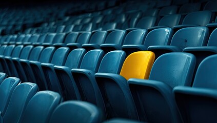 Empty stadium seats, one stands out