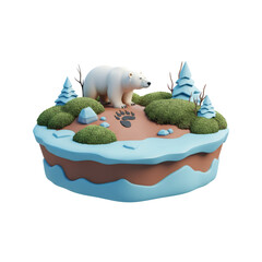 Arctic Diorama Scene with Polar Bear and Snowy Landscape Element on Transparent Background
