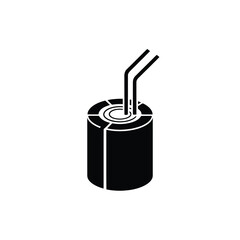 Simple black and white icon of a coil with two wires