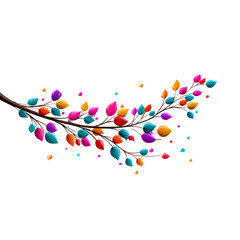 Fototapeta premium Floral vine divider with tiny leaves, colorful, white background, isolated, vector style, PNG look,