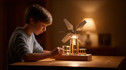 Stem education event boy constructs wind-powered toy preschool environment creative learning engaging activities