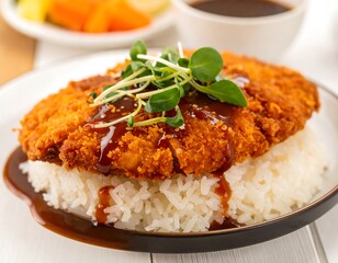 Crispy fried fish over rice