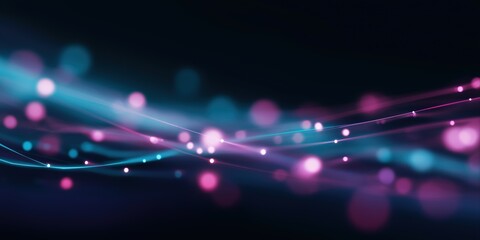 Abstract neon light trails with bokeh effect on dark background