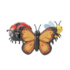 Cartoon Insects Set Featuring Ladybug Butterfly and Bee on Transparent Background Perfect for Childrens Designs and Educational Materials Cute Colorful