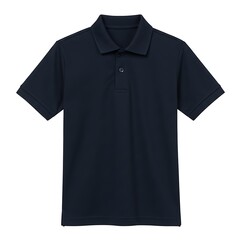 short sleeve school polo shirt in solid navy, student boy style, isolated on white background