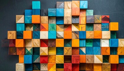 Colorful wooden blocks arranged in a design
