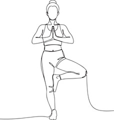 Woman in Tree Pose Yoga Silhouette Line Art vector