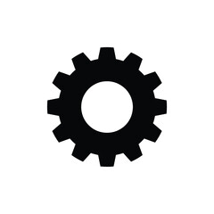 Black silhouette of a single gear wheel on a white background