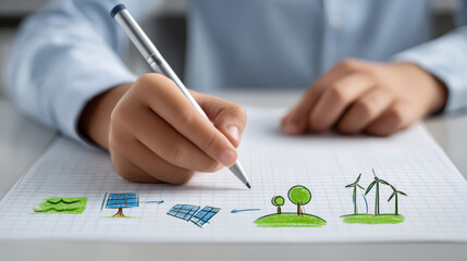 Stem education event for preschoolers designing a poster on renewable energy in a classroom environment