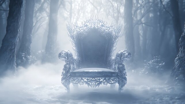 Ice Throne in a Foggy Winter Forest A Frozen Fairy Tale