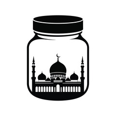 Mosque silhouette inside a glass jar with lid