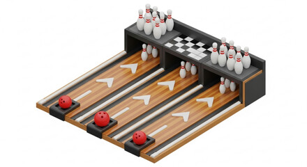 Miniature bowling alley game set with pins and balls for tabletop fun and recreational activities at home