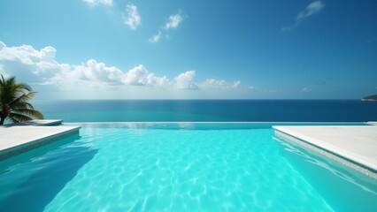 Fototapeta premium Luxury Infinity Pool Edge with Ocean Horizon - Professional Architectural Photography HD