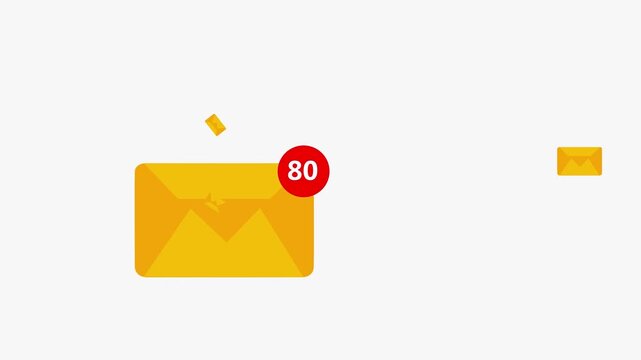 new email message notification animation 1 to 99 unread animated messages notice flat animation. Warning email network on a transparent background
