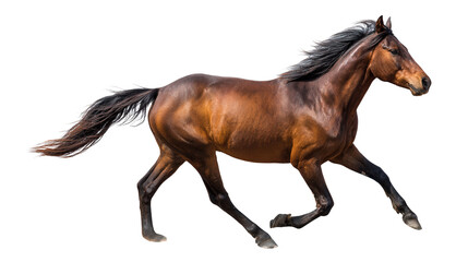 Wild Horse Galloping: A flat lay of a wild horse galloping freely in the open field, isolated on a Transparent background, PNG file.