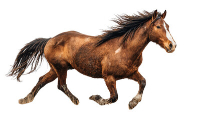 Wild Stallion Running: A wild stallion galloping through the grasslands, isolated on a Transparent background, PNG file.