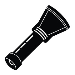 Police officer s handheld searchlight silhouette with bright beam on white background