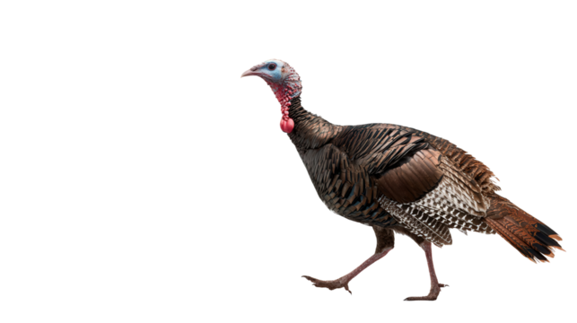 Wild Turkey in the Forest: A flat lay of a wild turkey roaming the forest, isolated on a Transparent background, PNG file.