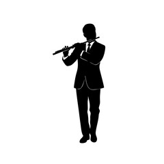 Naklejka premium Monocolor vector silhouette of a flute player standing, minimal style