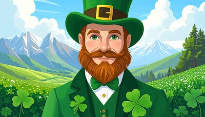 Smiling leprechaun in green attire