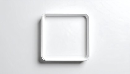 A simple, white, square frame on a white surface