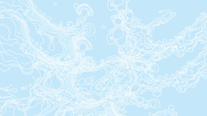 Fototapeta premium This abstract design shows flowing white lines and circular shapes set against a light blue background, creating a modern and minimalist aesthetic that is visually intriguing