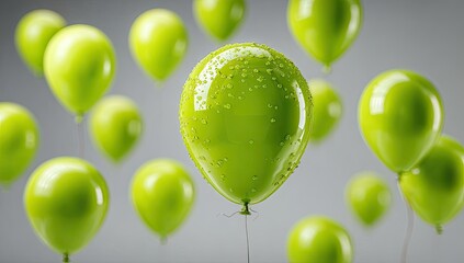 Lime green balloons, water droplets