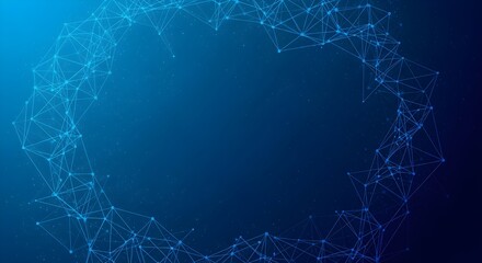 Abstract network of glowing blue dots and lines on a dark blue gradient