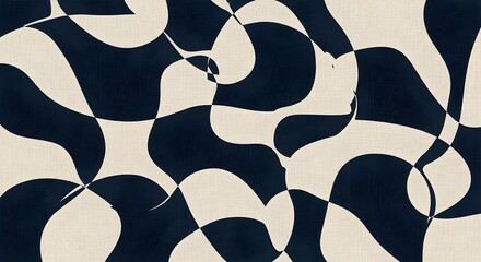 Dark blue and cream wavy abstract pattern with linen texture organic modern