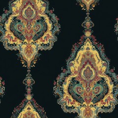 A black and yellow patterned fabric with a floral design