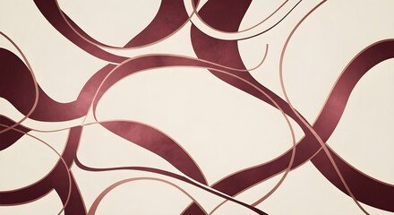 Abstract flowing lines in burgundy and rose gold on a cream pattern texture