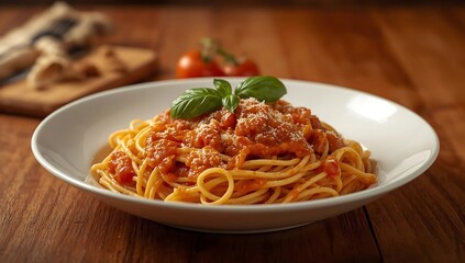 Delicious Spaghetti Pasta with Tomato Sauce and Basil
