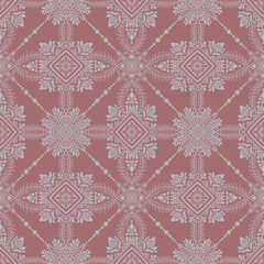 Vector seamless pattern with snowflakes crested floral vintage English style wallpaper background gray light maroon burgundy